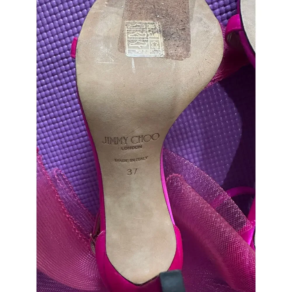 New $995 Jimmy Choo Aveline 100 Fuchsia Bow Sandals Womens Shoes Size 37 Heels